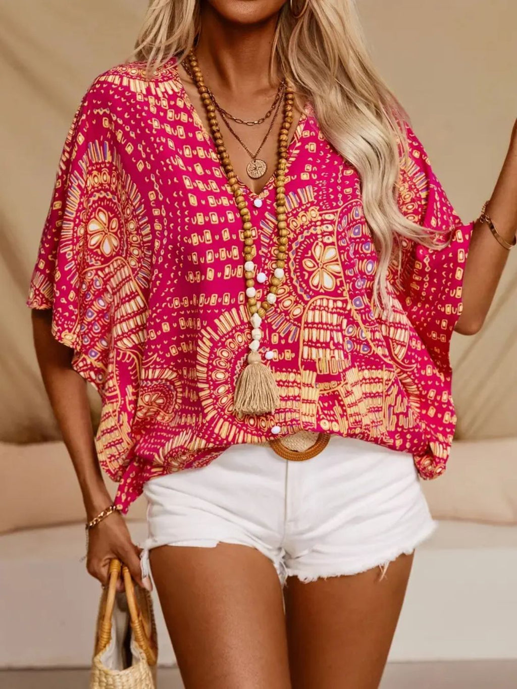 Stylish Printed V-Neck Half Sleeve Top with Opaque Fabric | Comfortable Fit for Everyday Wear