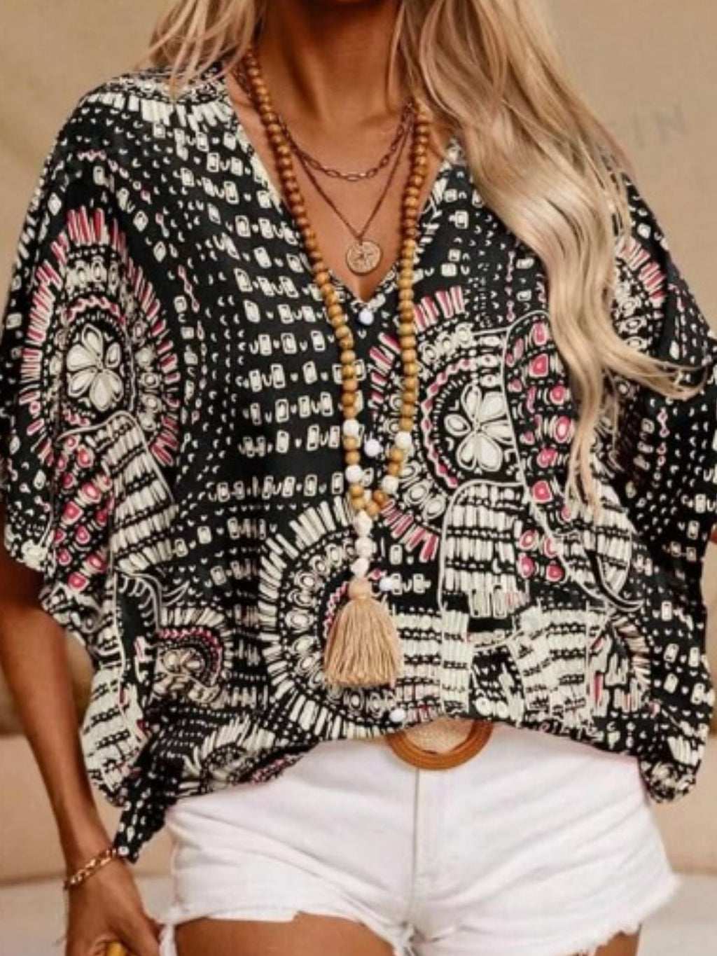 Stylish Printed V-Neck Half Sleeve Top with Opaque Fabric | Comfortable Fit for Everyday Wear