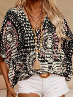 Stylish Printed V-Neck Half Sleeve Top with Opaque Fabric | Comfortable Fit for Everyday Wear