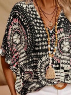 Stylish Printed V-Neck Half Sleeve Top with Opaque Fabric | Comfortable Fit for Everyday Wear