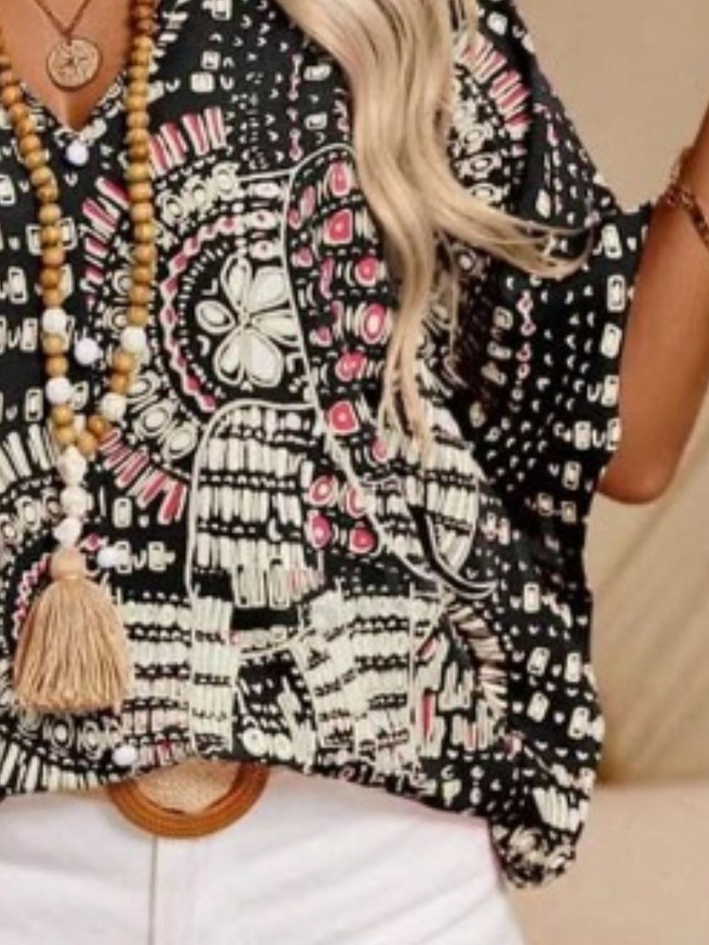 Stylish Printed V-Neck Half Sleeve Top with Opaque Fabric | Comfortable Fit for Everyday Wear