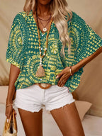 Stylish Printed V-Neck Half Sleeve Top with Opaque Fabric | Comfortable Fit for Everyday Wear