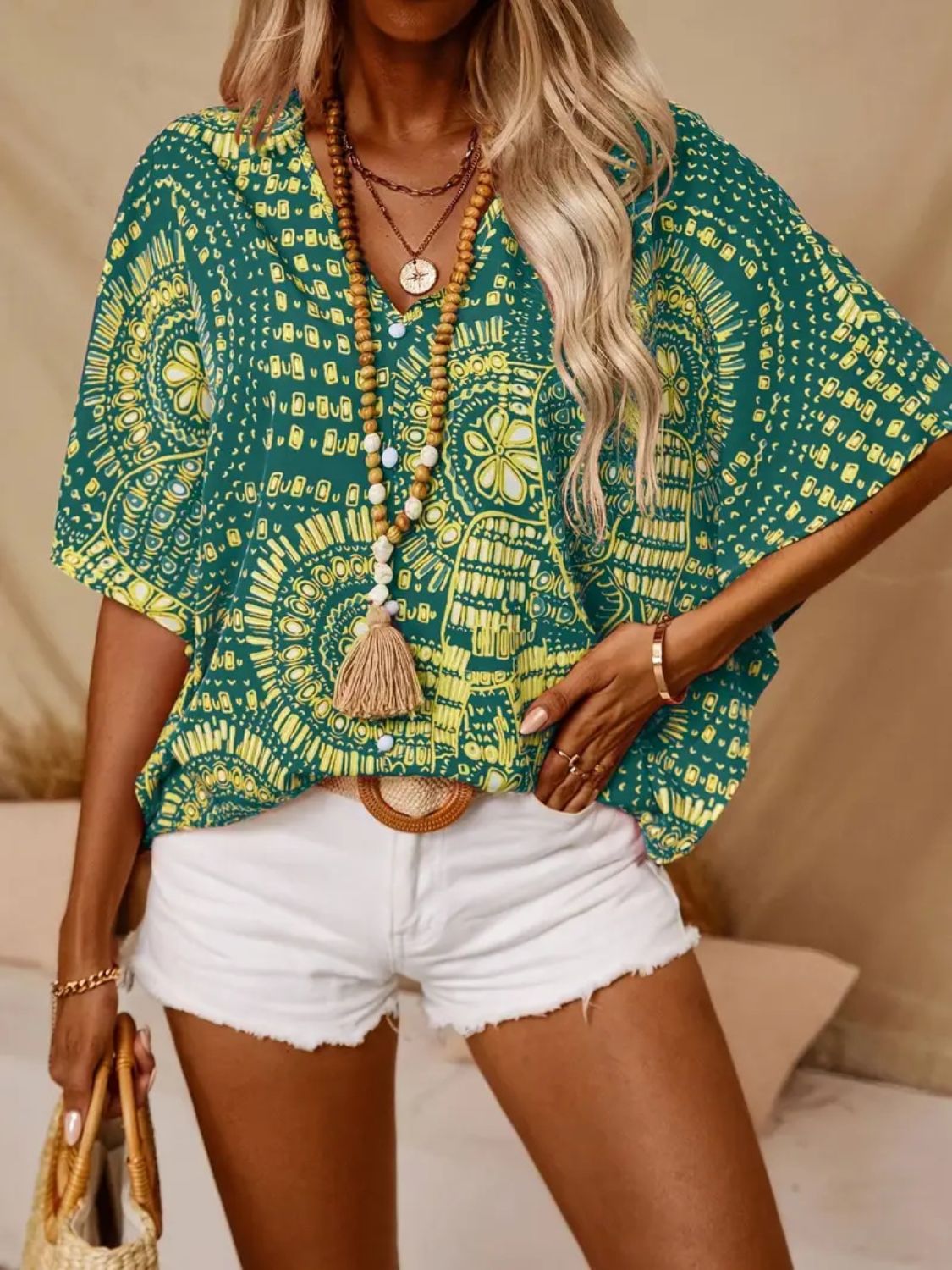 Stylish Printed V-Neck Half Sleeve Top with Opaque Fabric | Comfortable Fit for Everyday Wear