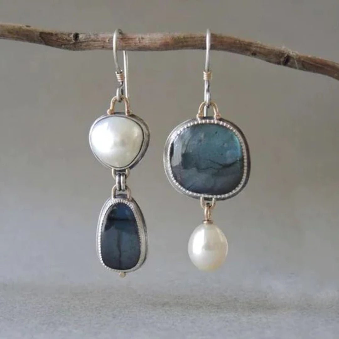 Vintage Pearl Earrings with Blue Gem Accents | Elegant Design for Timeless Style 0
