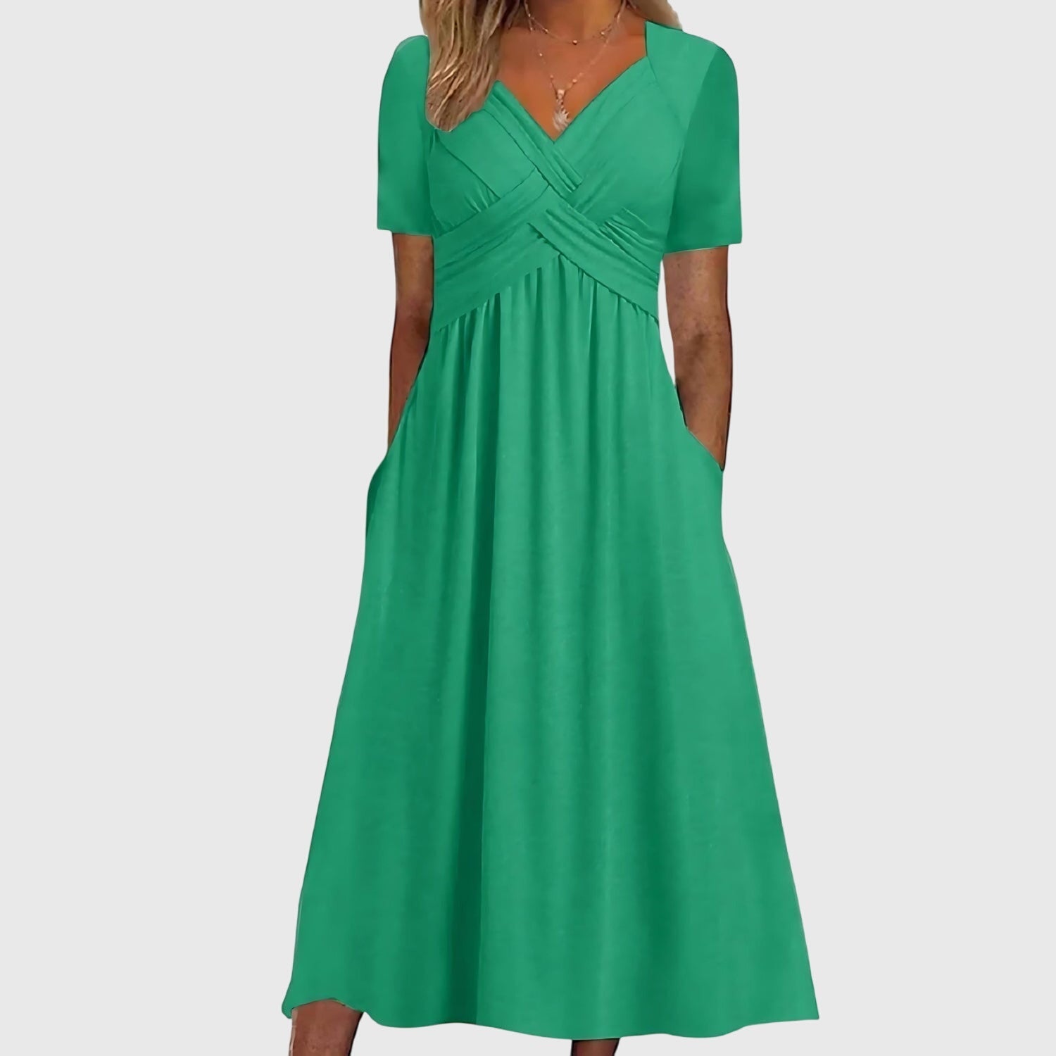 Viola | White Midi Dress with Tummy Control & Flattering A-Line Fit for All-Day Comfort