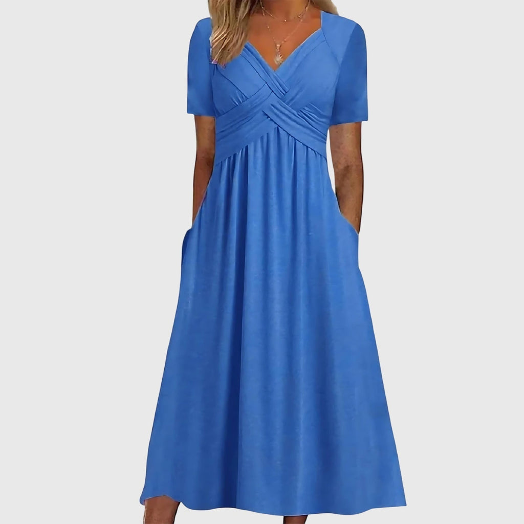 Viola | White Midi Dress with Tummy Control & Flattering A-Line Fit for All-Day Comfort