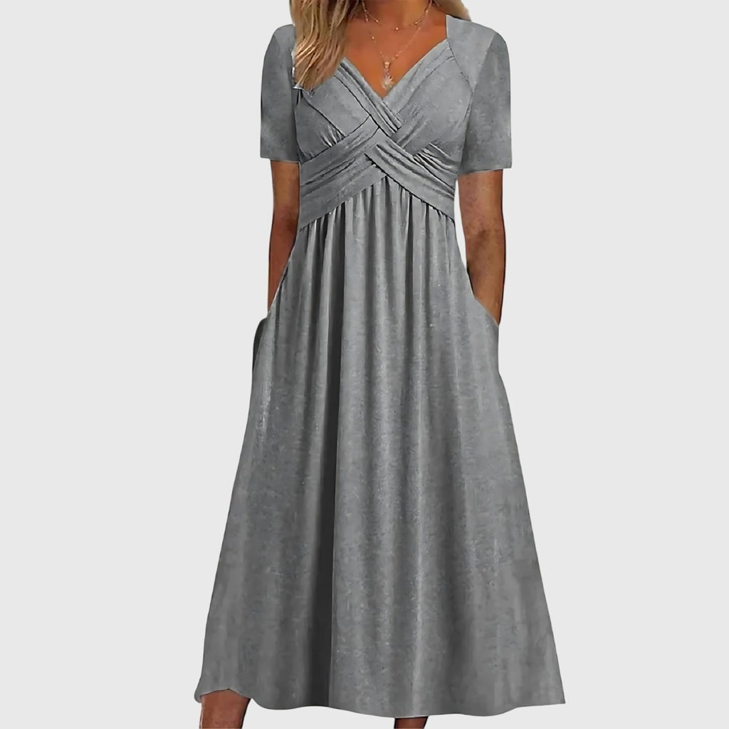 Viola | White Midi Dress with Tummy Control & Flattering A-Line Fit for All-Day Comfort