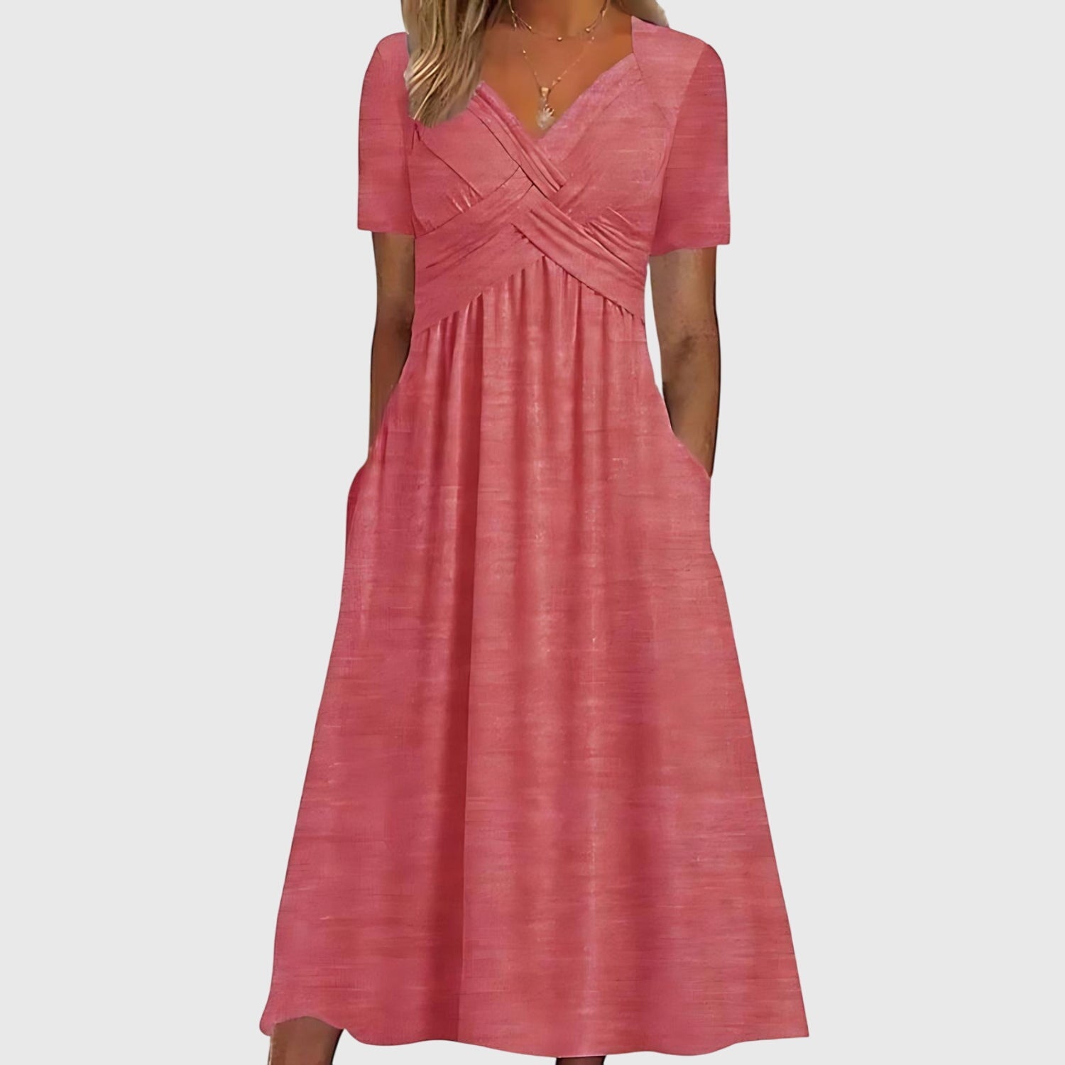 Viola | White Midi Dress with Tummy Control & Flattering A-Line Fit for All-Day Comfort