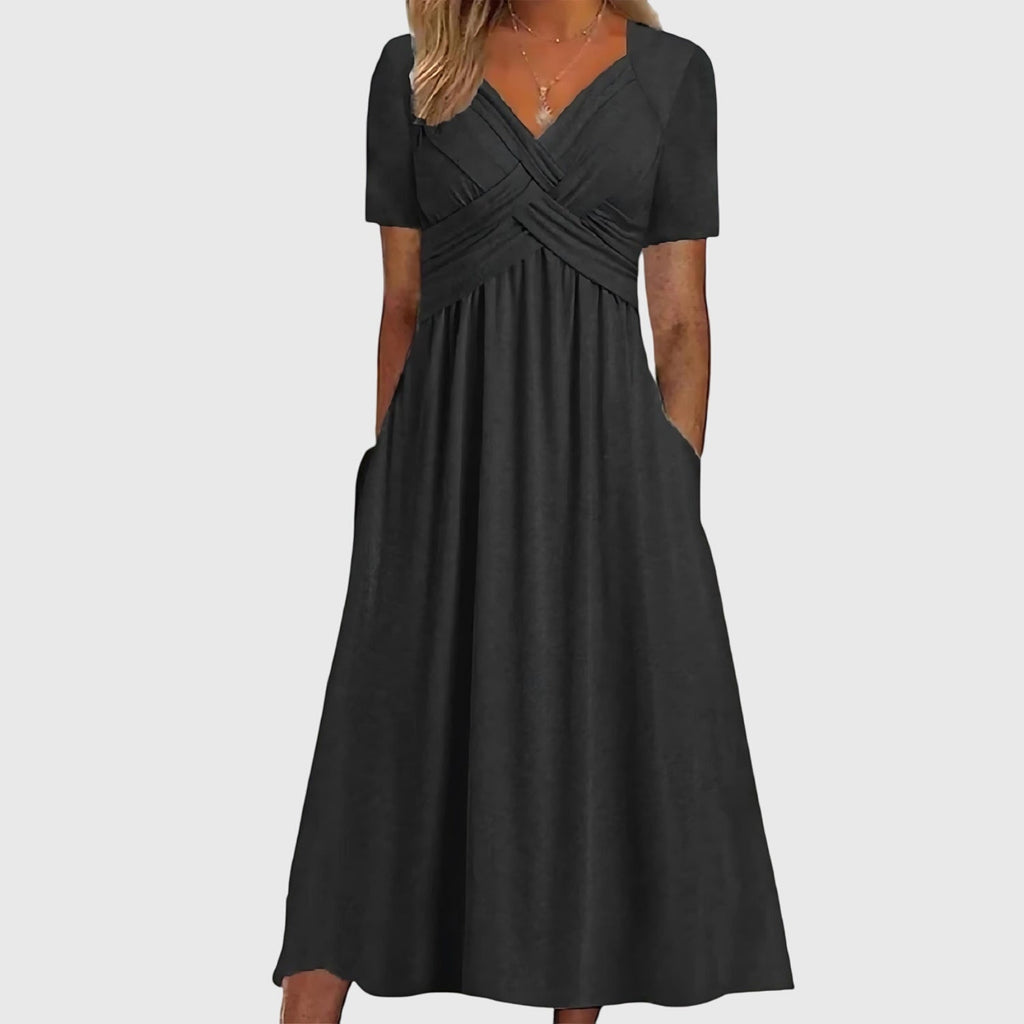 Viola | White Midi Dress with Tummy Control & Flattering A-Line Fit for All-Day Comfort