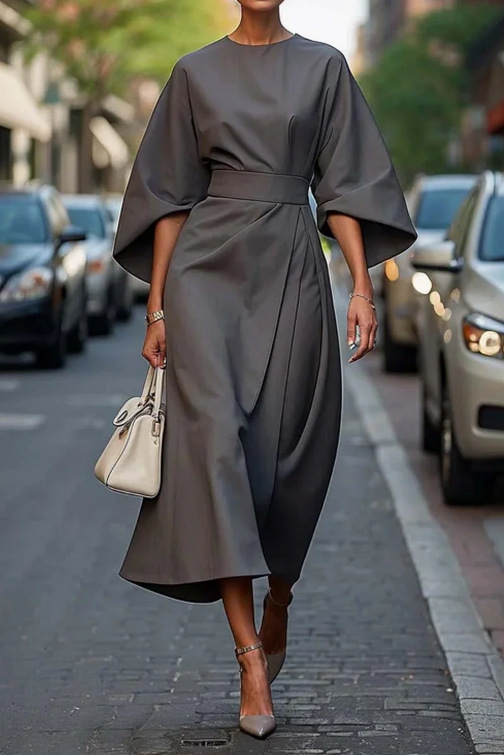 Wendy Collection | Women's Dress with Lantern Sleeves & Adjustable Waist | Elegant Style for Wedding Guests