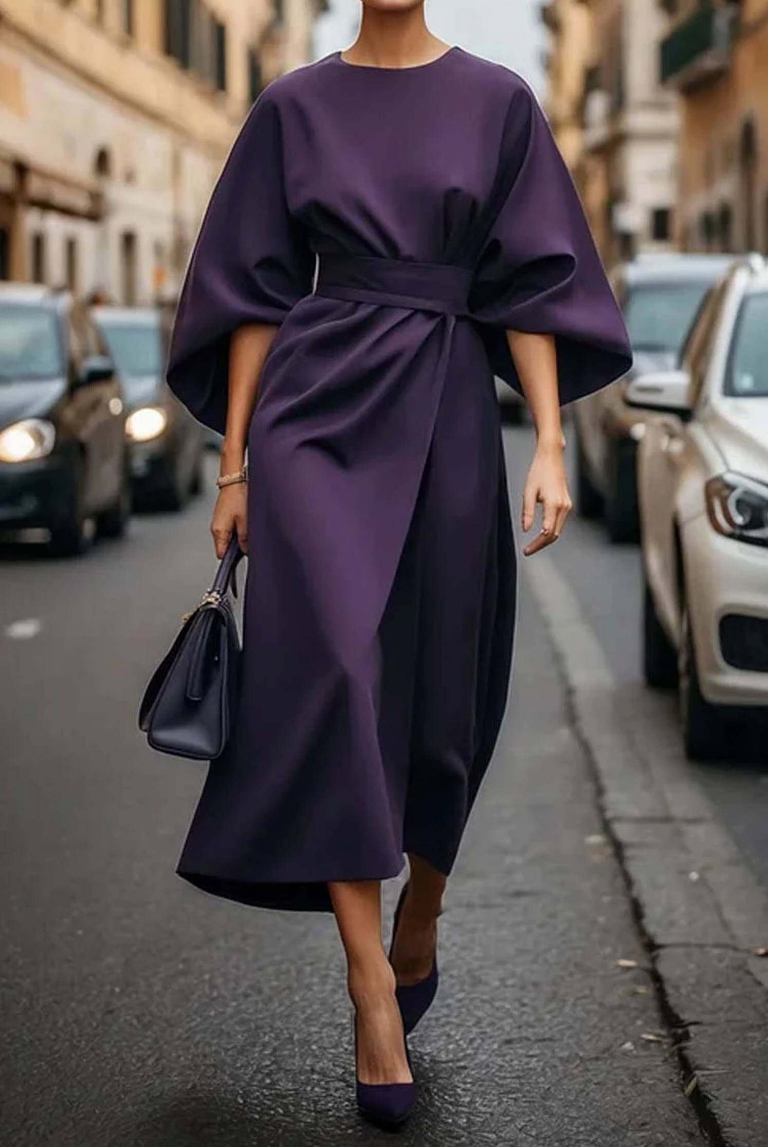 Wendy Collection | Women's Dress with Lantern Sleeves & Adjustable Waist | Elegant Style for Wedding Guests