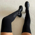 Women's Black Thigh High Sock Boots with Chunky Platform for Stylish Comfort 0