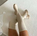 Women's Black Thigh High Sock Boots with Chunky Platform for Stylish Comfort 1