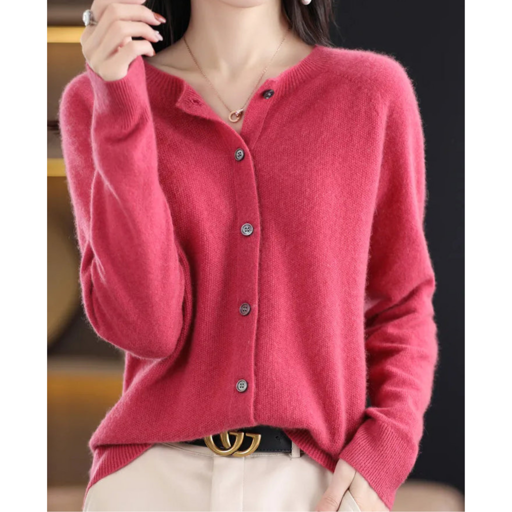 Women's Cashmere Blend Cardigan Sweater with Button Placket - Loose Fit for Everyday Comfort 0