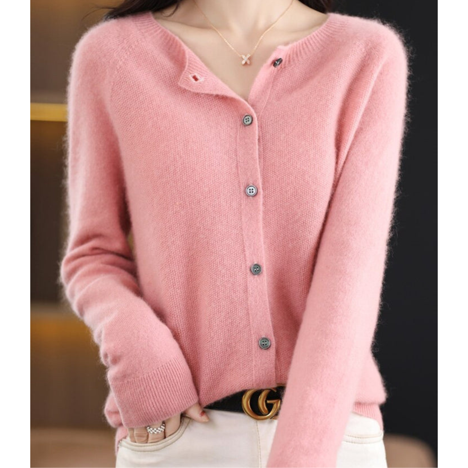 Women's Cashmere Blend Cardigan Sweater with Button Placket - Loose Fit for Everyday Comfort 1
