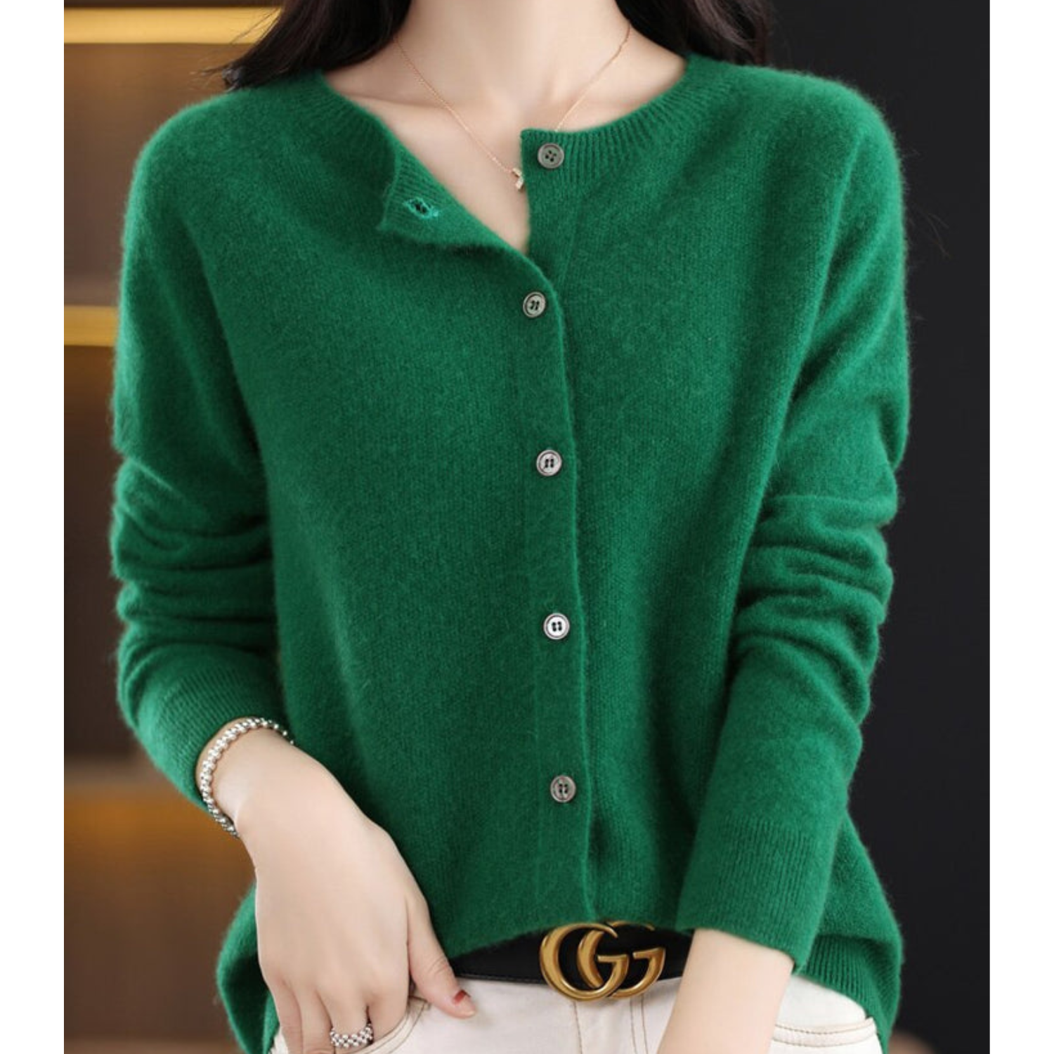 Women's Cashmere Blend Cardigan Sweater with Button Placket - Loose Fit for Everyday Comfort 10