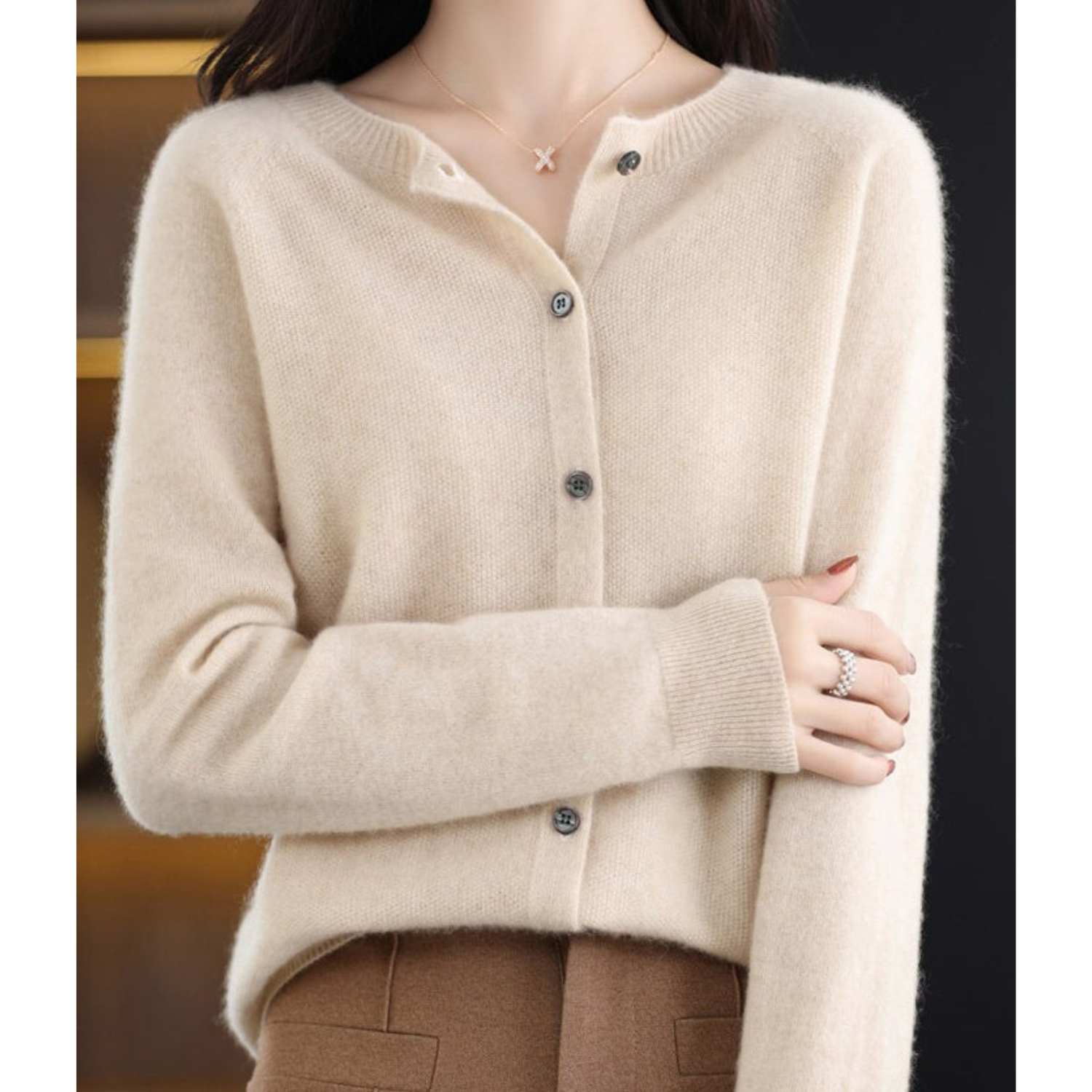 Women's Cashmere Blend Cardigan Sweater with Button Placket - Loose Fit for Everyday Comfort 11