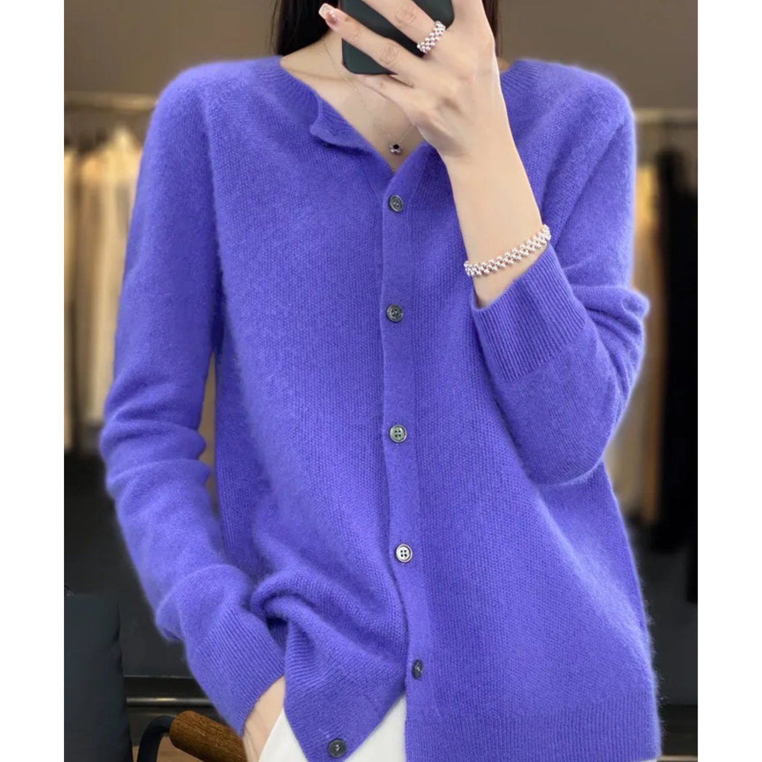 Women's Cashmere Blend Cardigan Sweater with Button Placket - Loose Fit for Everyday Comfort 2