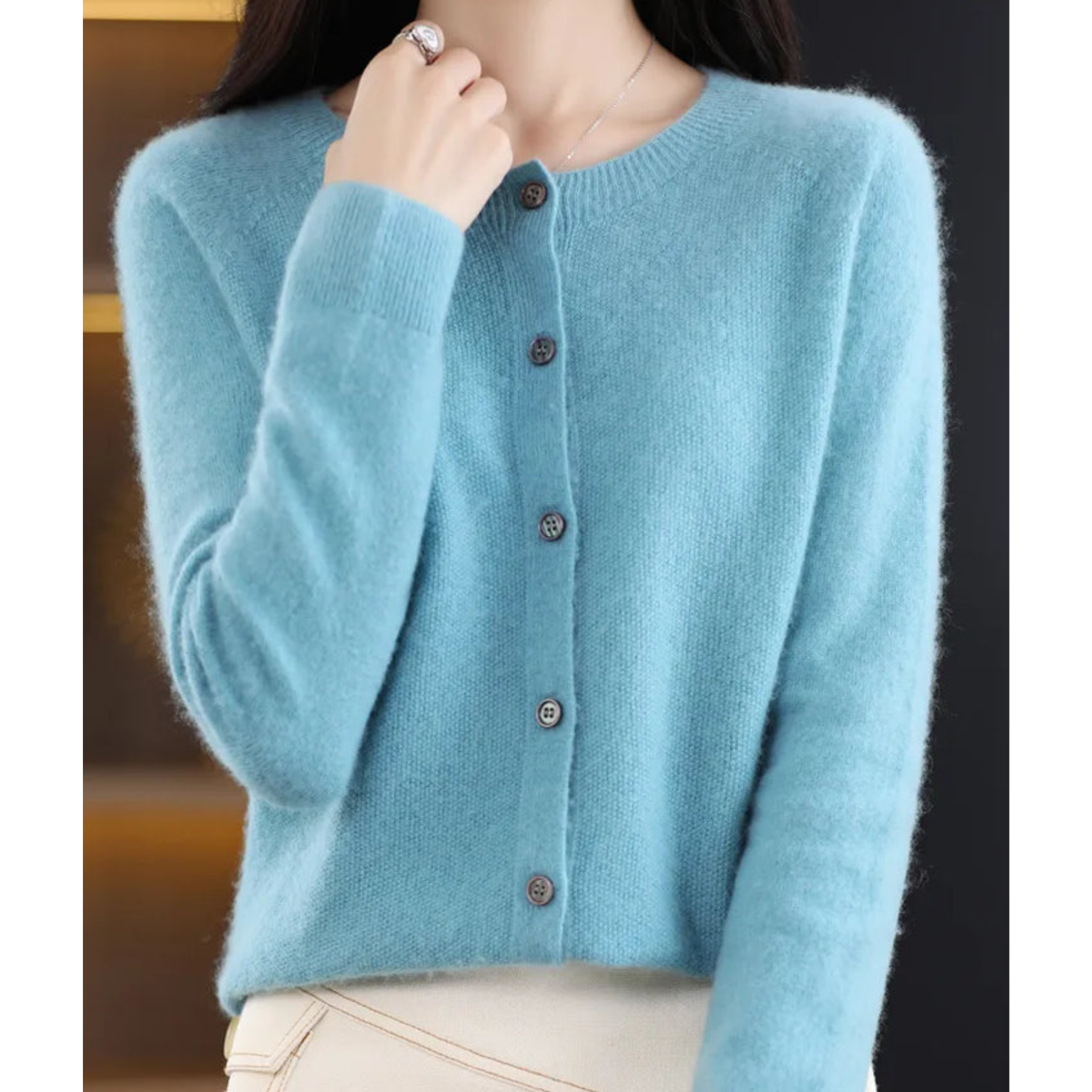 Women's Cashmere Blend Cardigan Sweater with Button Placket - Loose Fit for Everyday Comfort 3