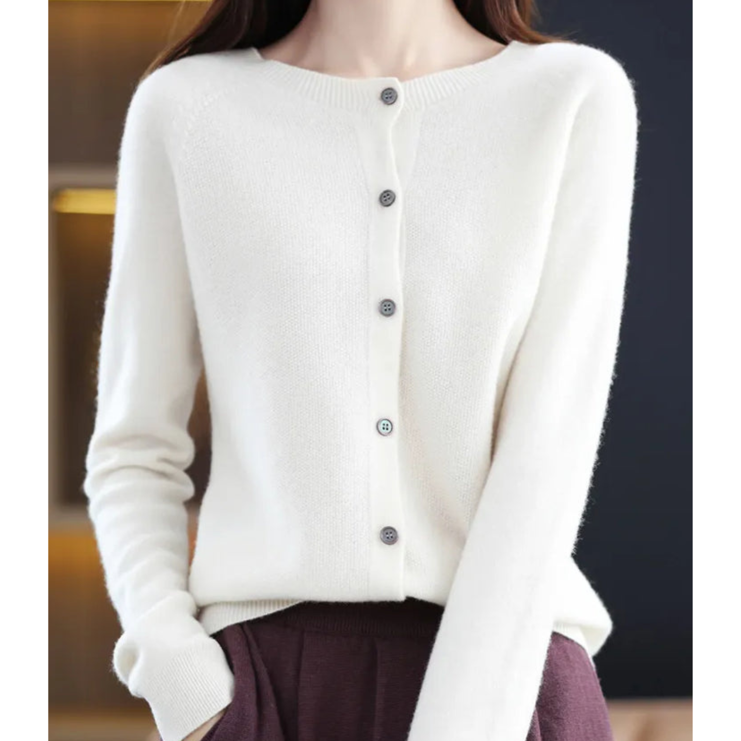 Women's Cashmere Blend Cardigan Sweater with Button Placket - Loose Fit for Everyday Comfort 4
