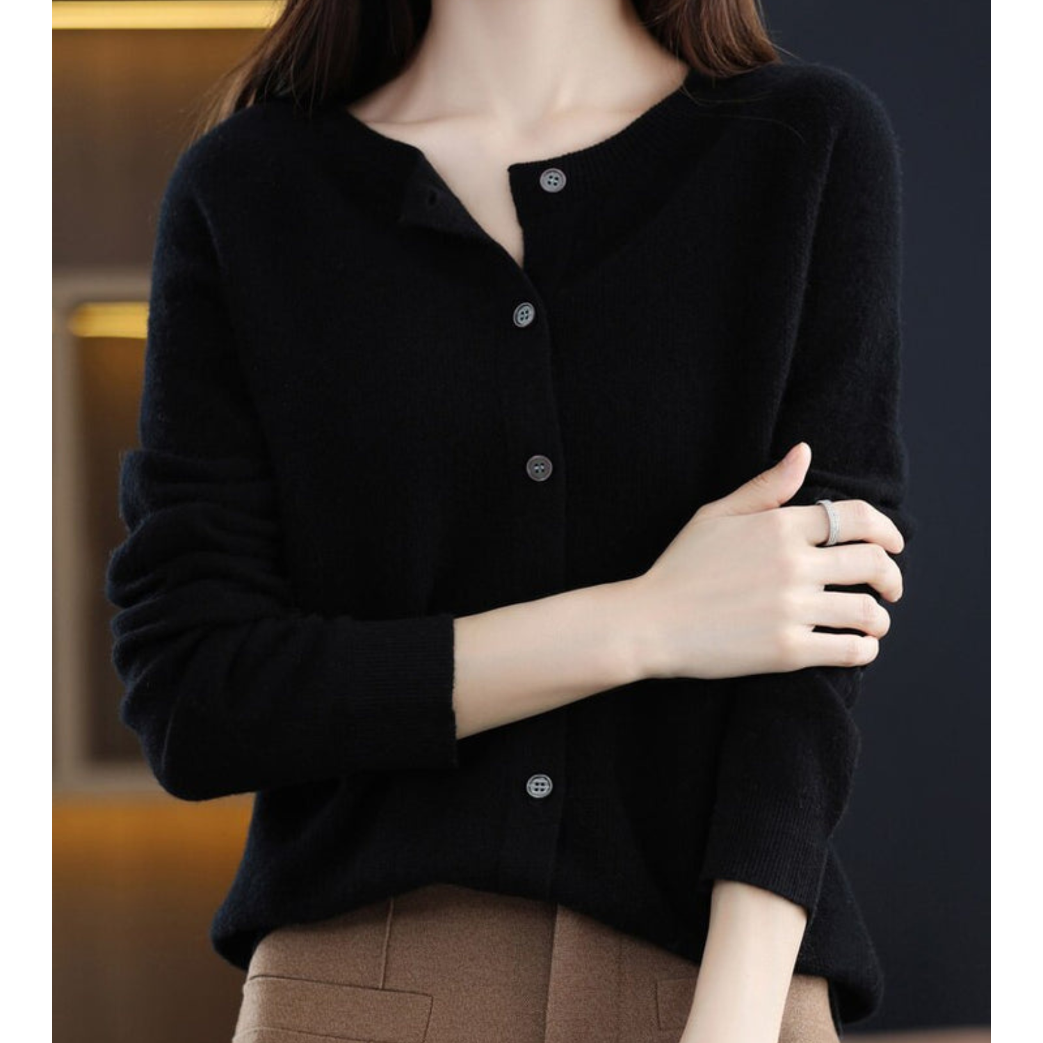 Women's Cashmere Blend Cardigan Sweater with Button Placket - Loose Fit for Everyday Comfort 5