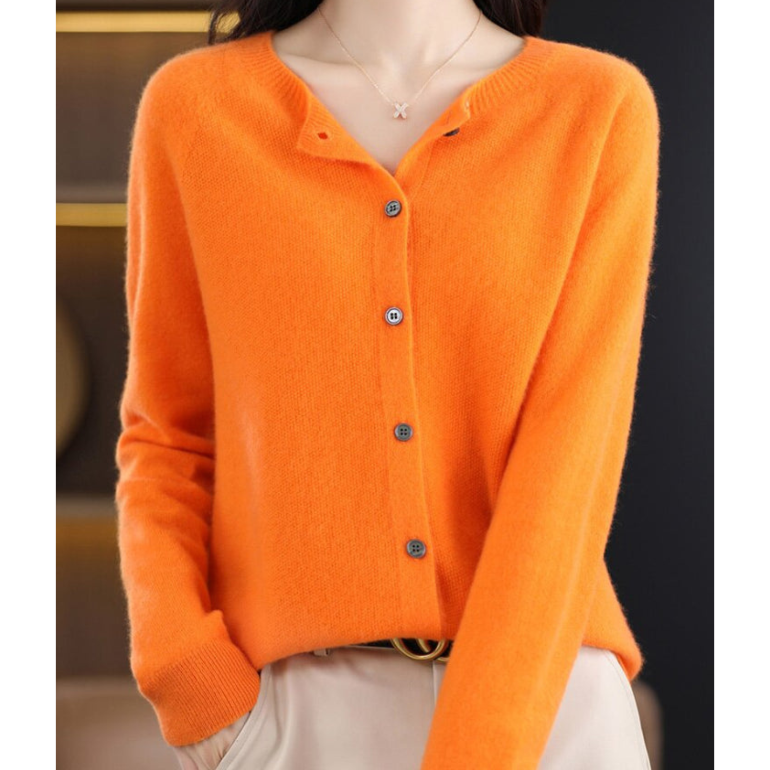 Women's Cashmere Blend Cardigan Sweater with Button Placket - Loose Fit for Everyday Comfort 7