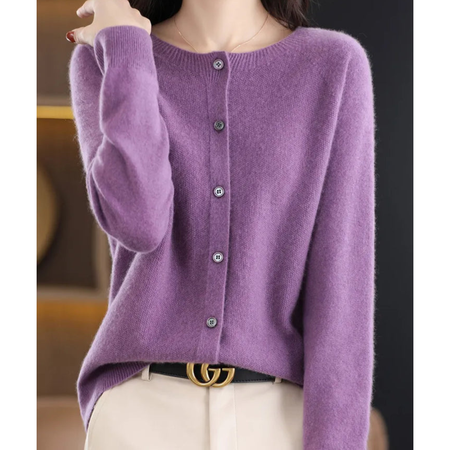 Women's Cashmere Blend Cardigan Sweater with Button Placket - Loose Fit for Everyday Comfort 8