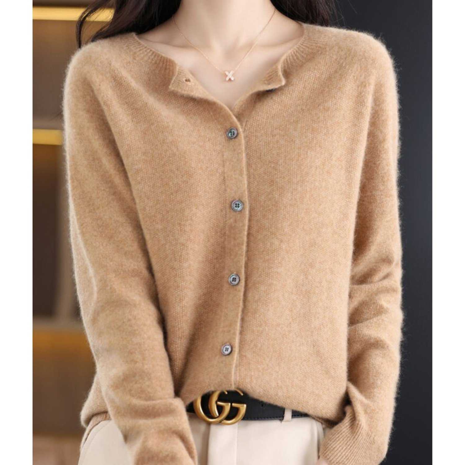 Women's Cashmere Blend Cardigan Sweater with Button Placket - Loose Fit for Everyday Comfort 9