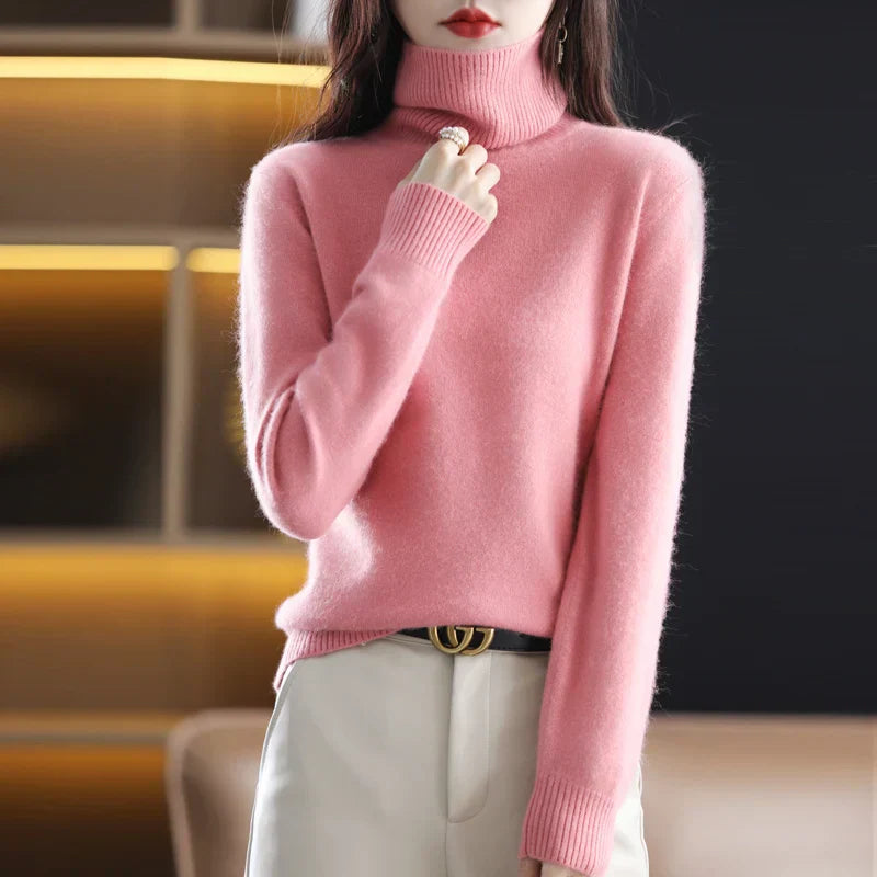 Women's Cashmere Blend Turtleneck Sweater - Chic Black Slim Fit for Stylish Comfort 1