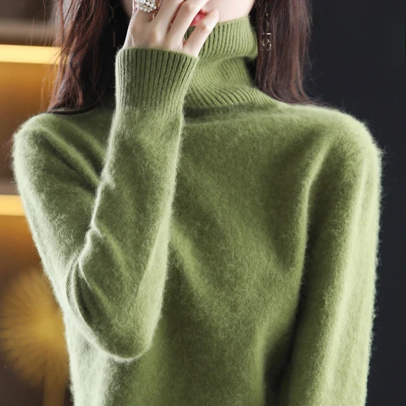 Women's Cashmere Blend Turtleneck Sweater - Chic Black Slim Fit for Stylish Comfort 11