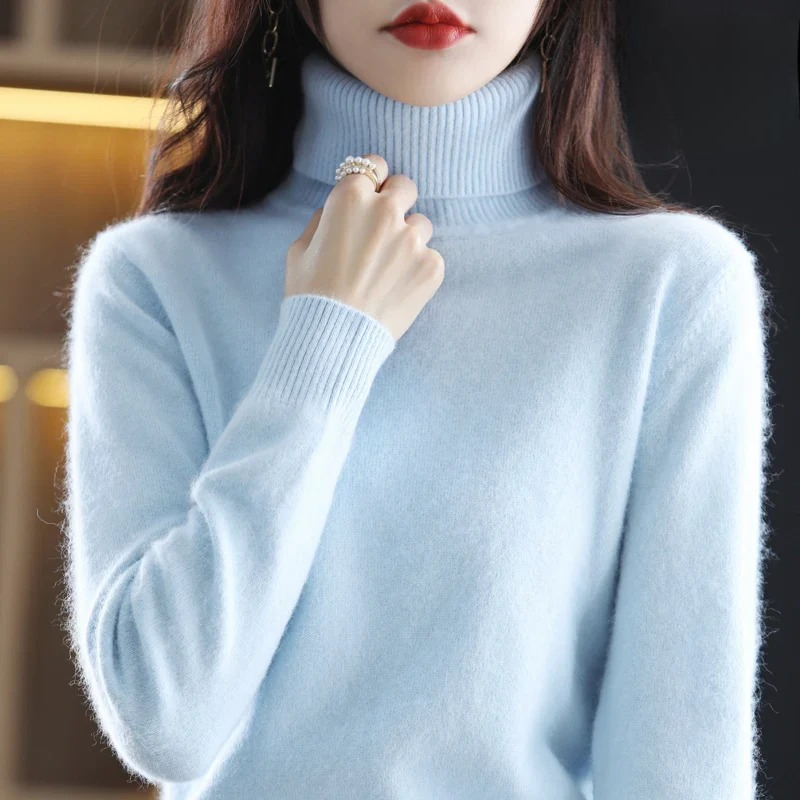Women's Cashmere Blend Turtleneck Sweater - Chic Black Slim Fit for Stylish Comfort 12
