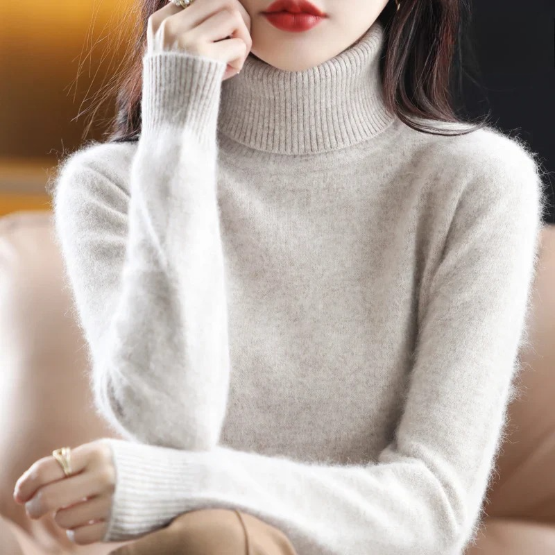Women's Cashmere Blend Turtleneck Sweater - Chic Black Slim Fit for Stylish Comfort 13