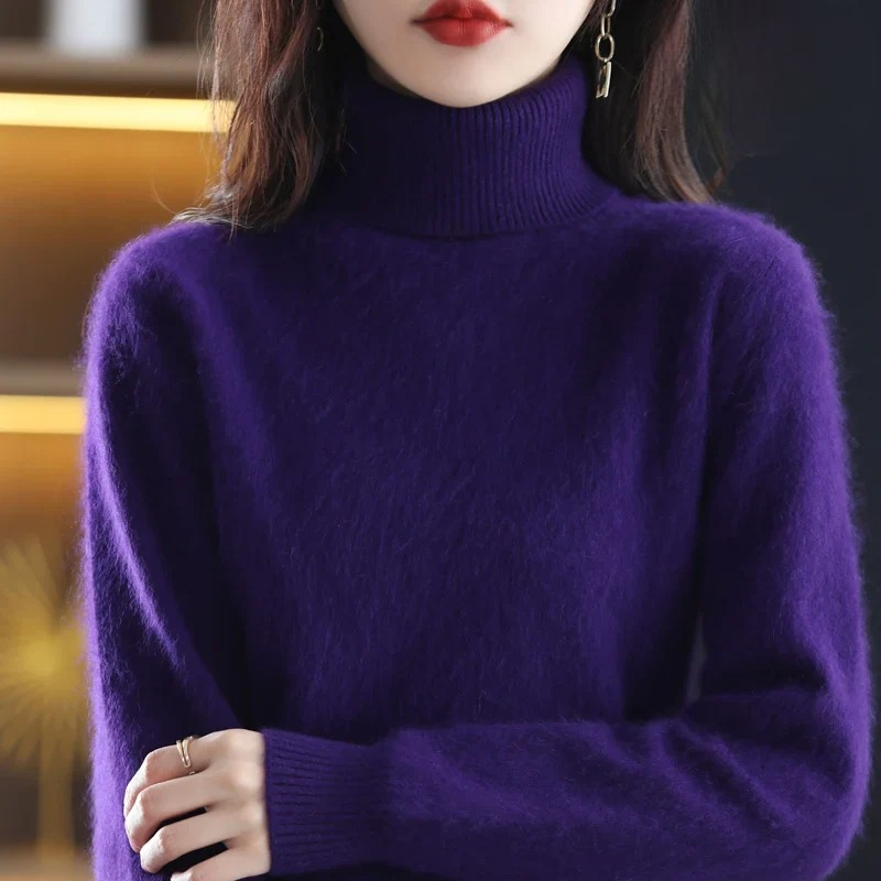 Women's Cashmere Blend Turtleneck Sweater - Chic Black Slim Fit for Stylish Comfort 15
