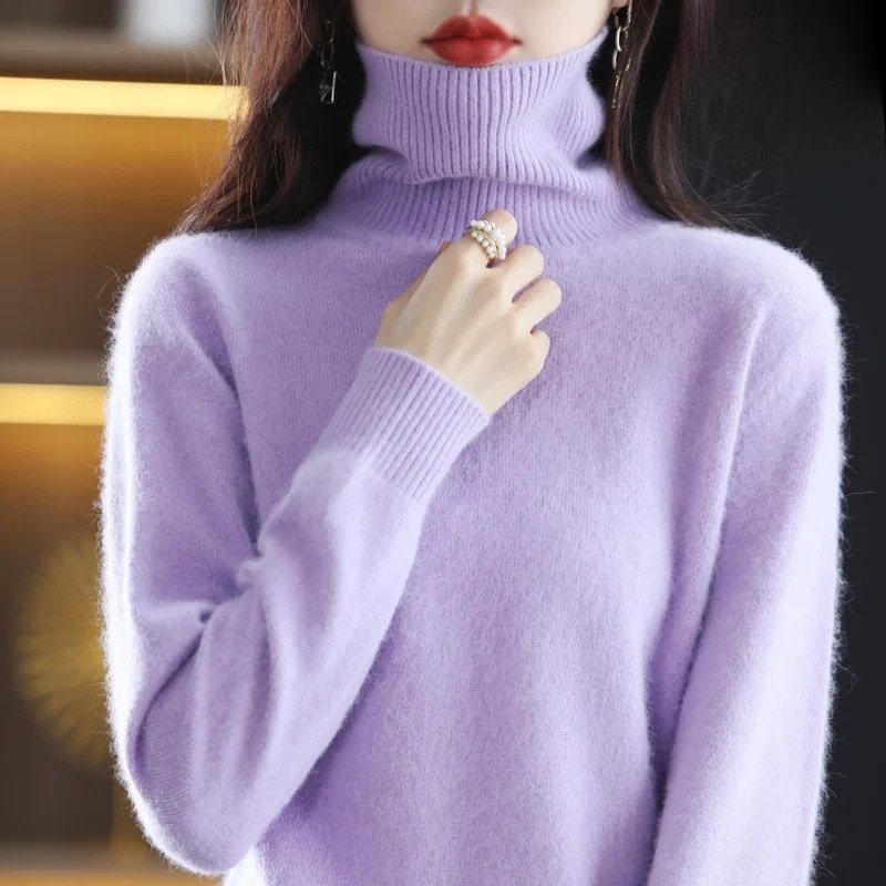 Women's Cashmere Blend Turtleneck Sweater - Chic Black Slim Fit for Stylish Comfort 16