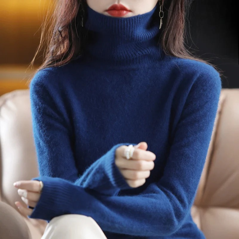 Women's Cashmere Blend Turtleneck Sweater - Chic Black Slim Fit for Stylish Comfort 17