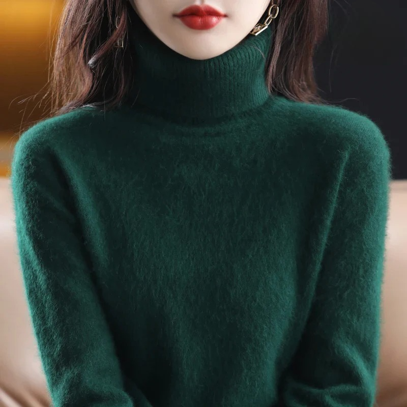 Women's Cashmere Blend Turtleneck Sweater - Chic Black Slim Fit for Stylish Comfort 18