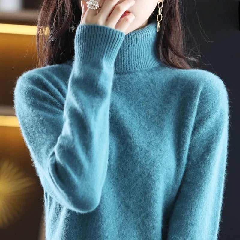 Women's Cashmere Blend Turtleneck Sweater - Chic Black Slim Fit for Stylish Comfort 19