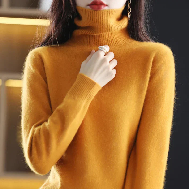 Women's Cashmere Blend Turtleneck Sweater - Chic Black Slim Fit for Stylish Comfort 3