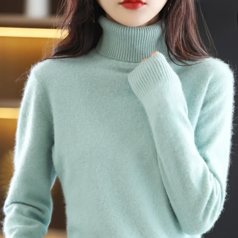Women's Cashmere Blend Turtleneck Sweater - Chic Black Slim Fit for Stylish Comfort 4