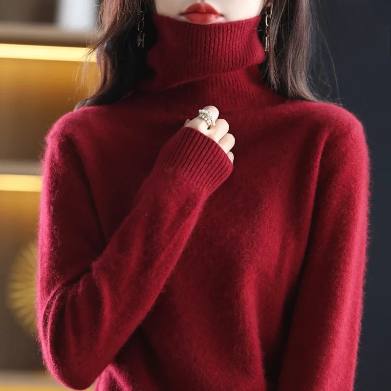 Women's Cashmere Blend Turtleneck Sweater - Chic Black Slim Fit for Stylish Comfort 6