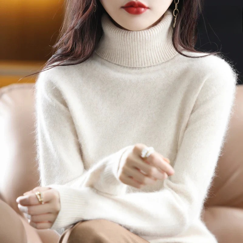 Women's Cashmere Blend Turtleneck Sweater - Chic Black Slim Fit for Stylish Comfort 8