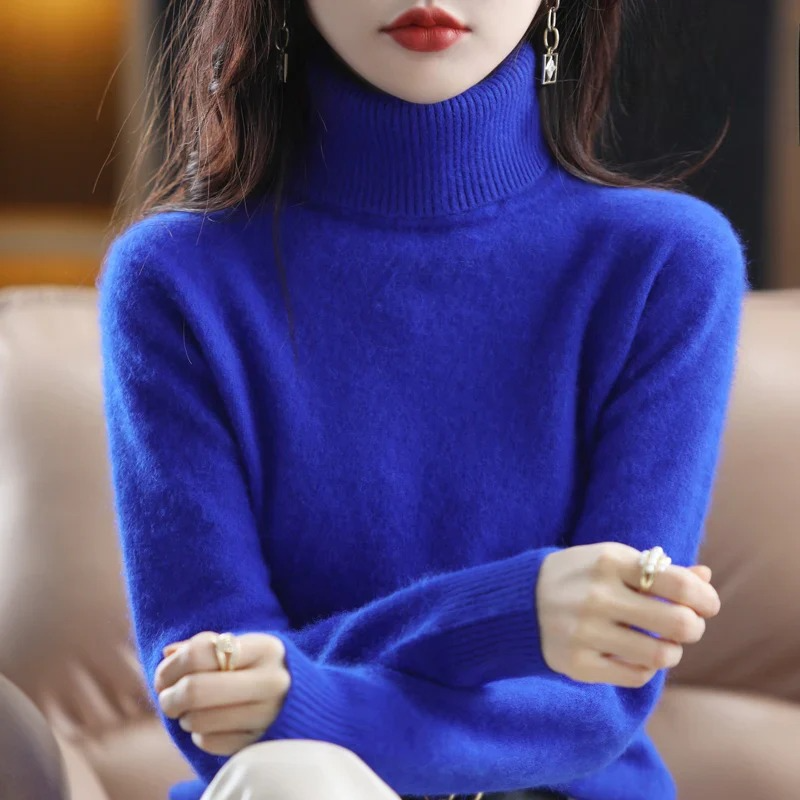 Women's Cashmere Blend Turtleneck Sweater - Chic Black Slim Fit for Stylish Comfort 9