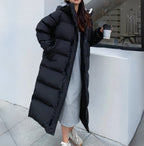 Women's Long Black Puffer Jacket - Waterproof Quilted Coat with Hood for Winter 3