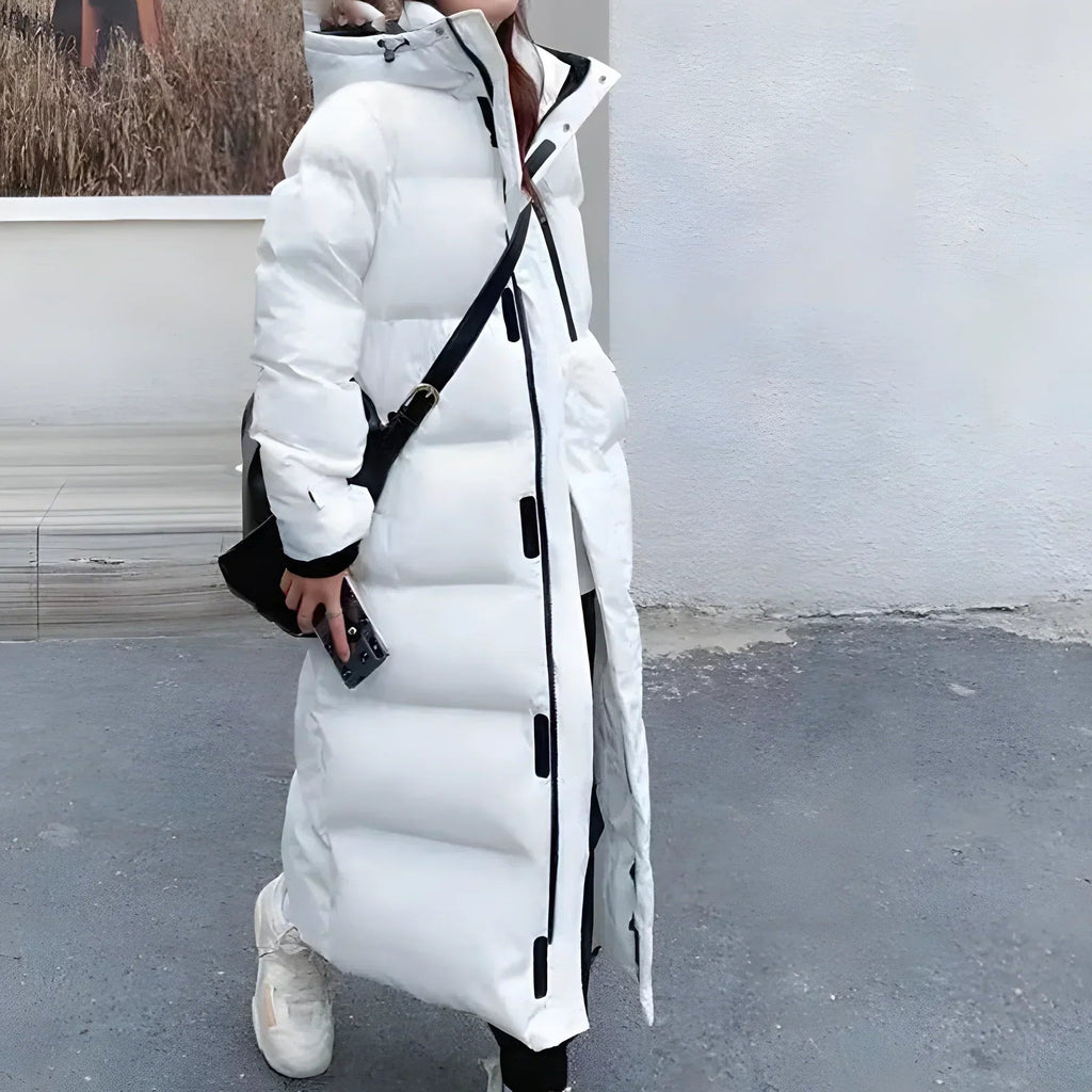 Women's Long Black Puffer Jacket - Waterproof Quilted Coat with Hood for Winter 4