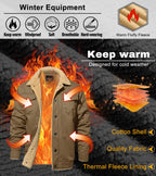 Khaki sherpa jacket thermal fleece lining keeping warmth in during cold weather